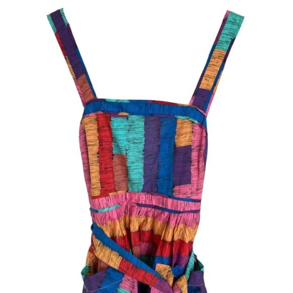 Farm Rio Tropical Maxi Dress With Vibrant Multicolor Print & Waist Tie Belt - Picture 7 of 8